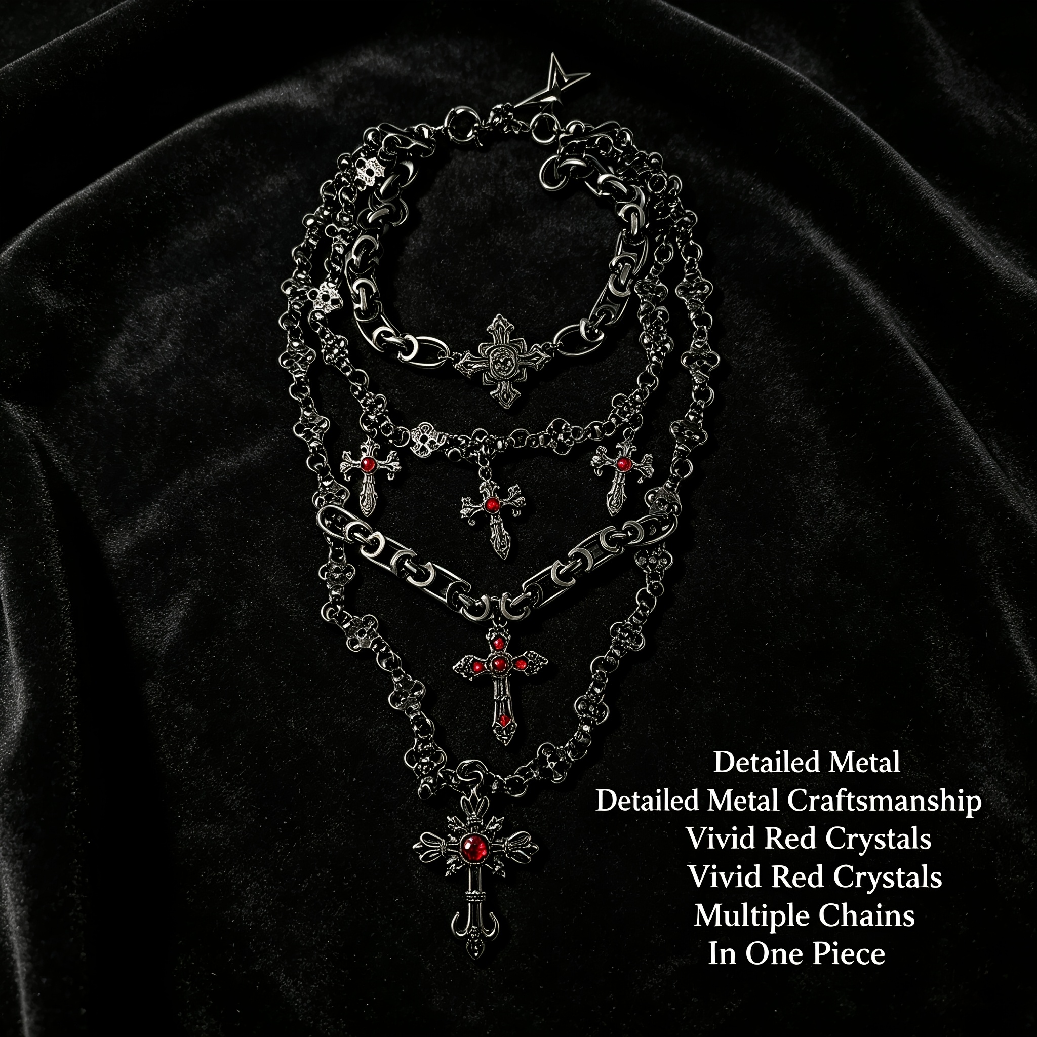 Women's Antique Black Gunmetal Multi-Layer Cross Necklace